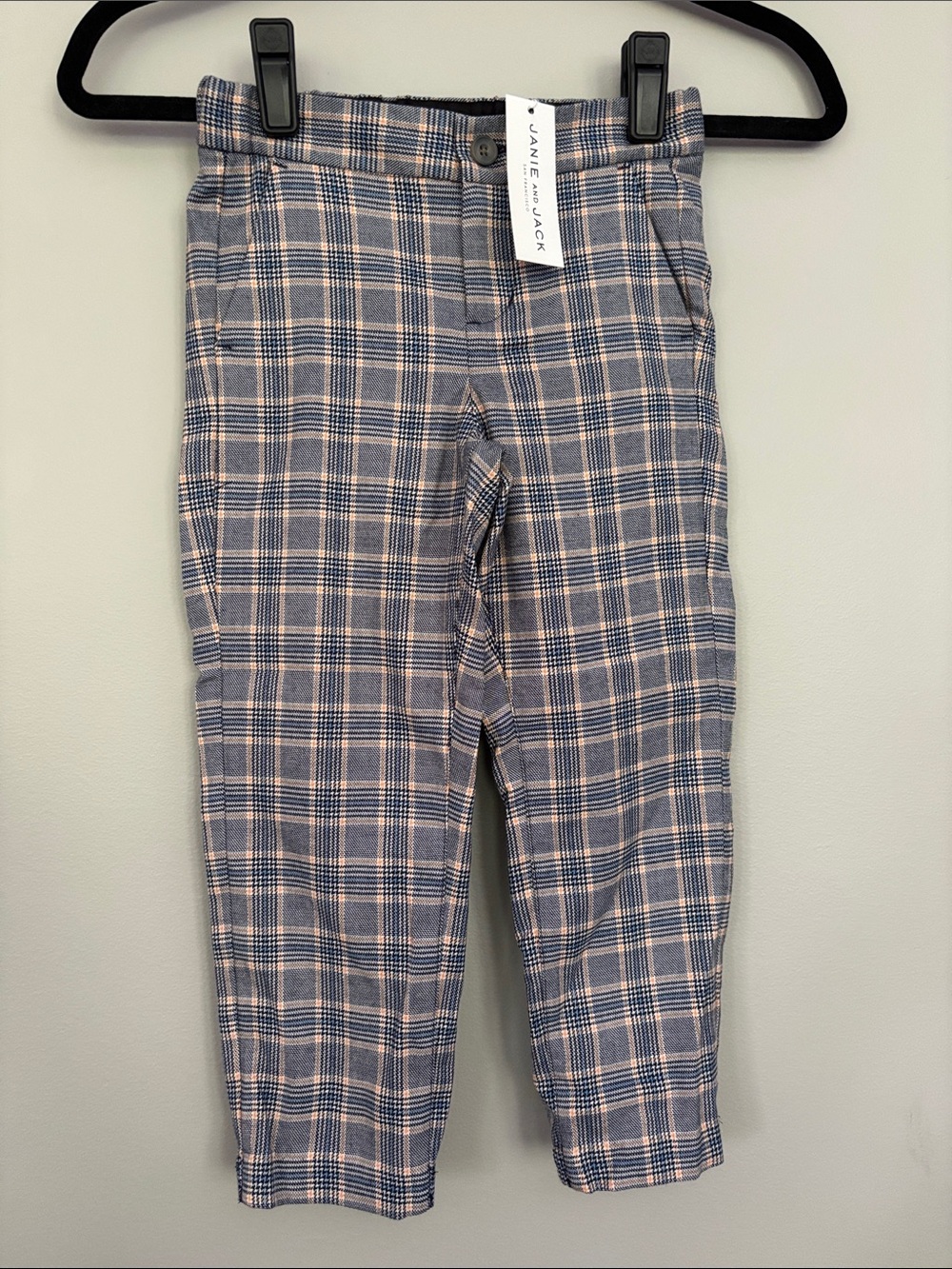 Janie and Jack Blue and Cream Plaid Chinos